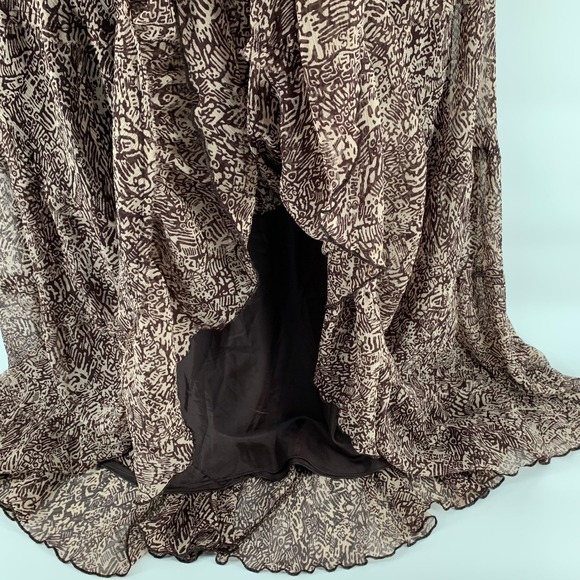 Boho Brown Abstract Maxi Dress Lined Sleeveless Crinkle Fit & Flare Plus Size 16 - Picture 4 of 14